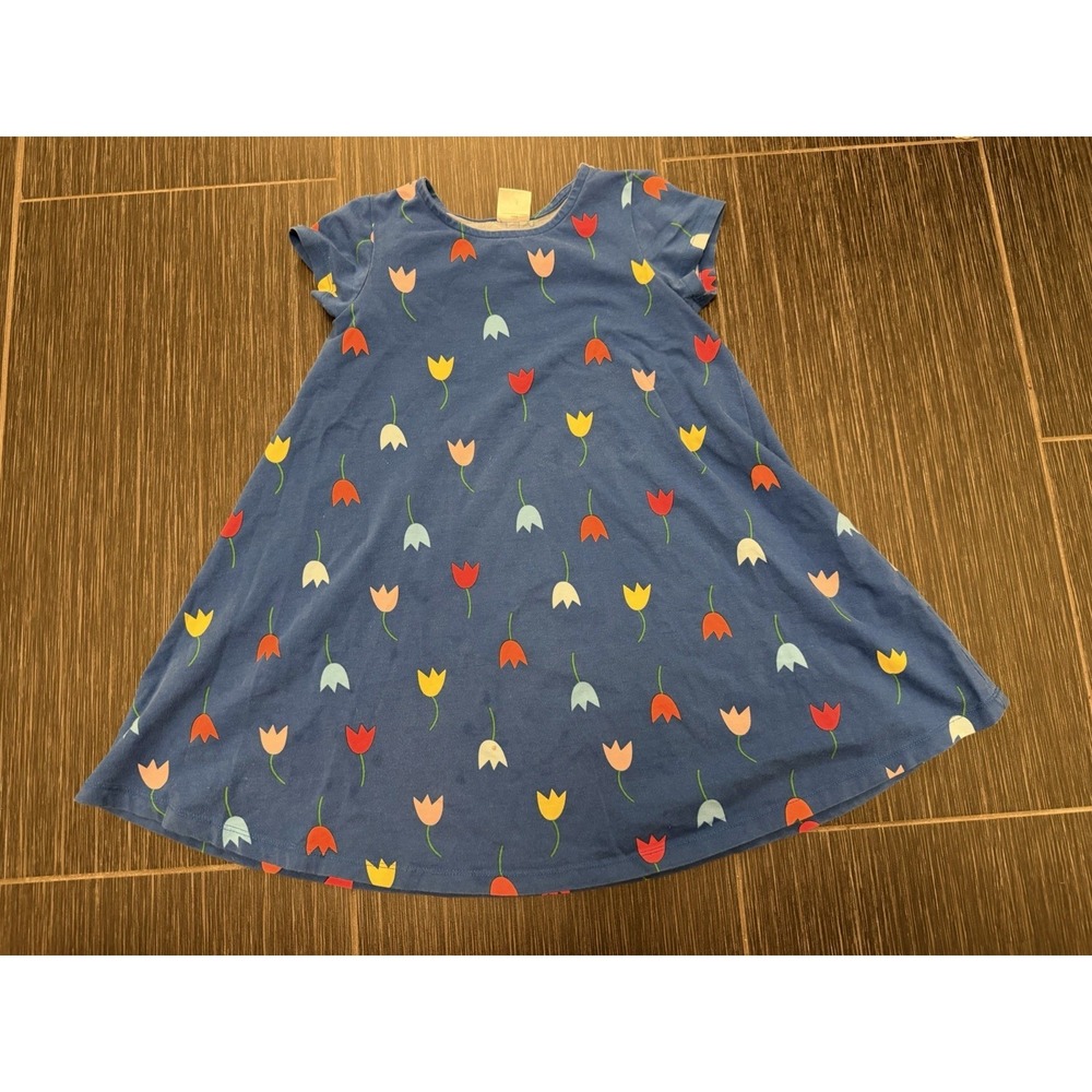Hanna Andersson Size 6-7 Rainbow Tulips Short Sleeve Tee Shirt Dress Play date